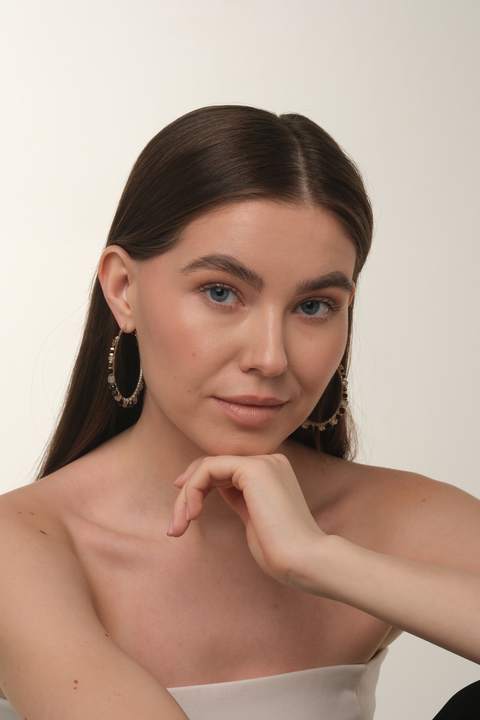 Серьги-конго «Анти» с чёрным агатом и лабрадором · 5 см