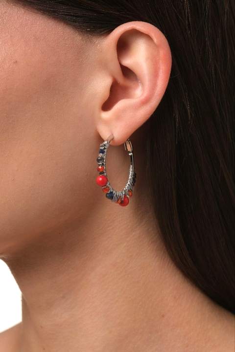 Серьги-конго «Кора» с кораллом и лазуритом · 3 см
