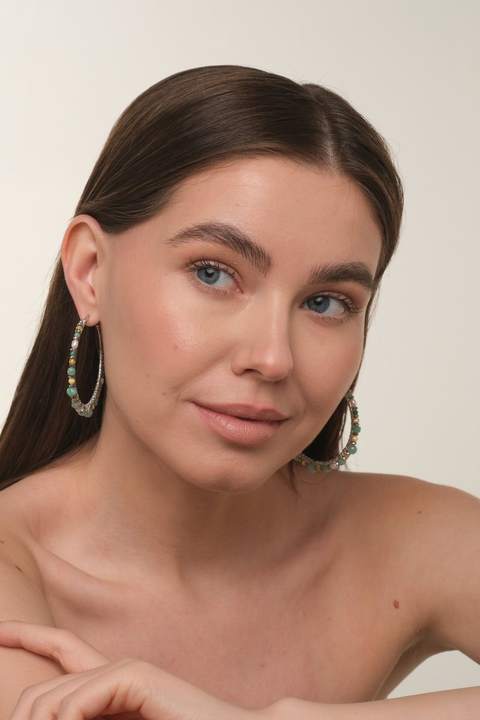 Серьги-конго «Изи» с жемчугом и зелёным бериллом · 5 см