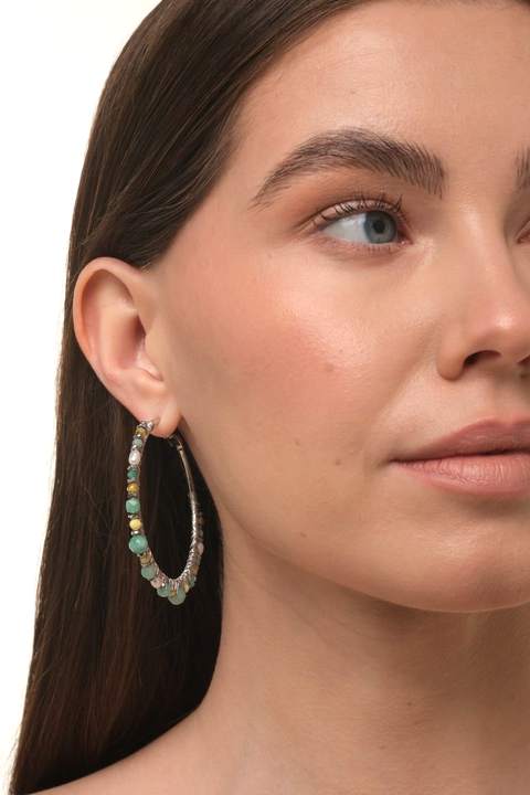 Серьги-конго «Изи» с жемчугом и зелёным бериллом · 5 см