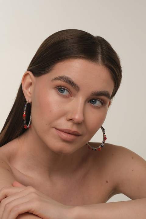 Серьги-конго «Кора» с кораллом и лазуритом · 5 см