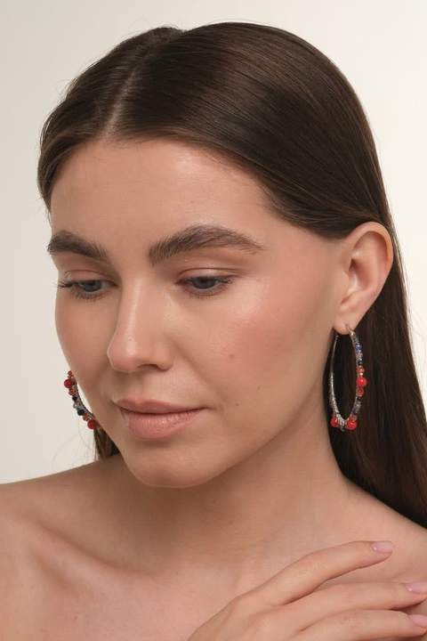 Серьги-конго «Кора» с кораллом и лазуритом · 5 см