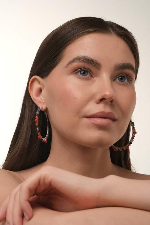 Серьги-конго «Кора» с кораллом и лазуритом · 5 см