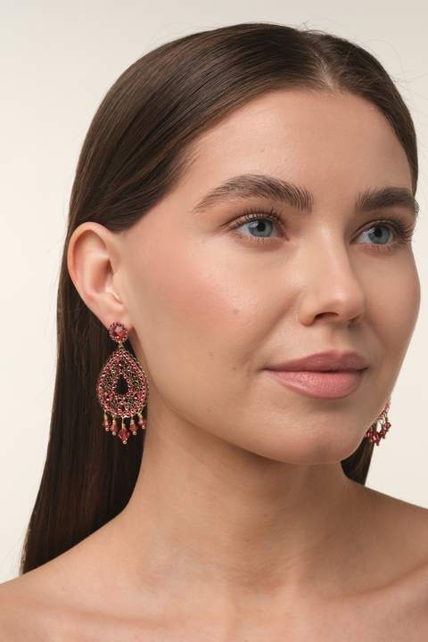 Серьги-гвоздики «Кристалл» с розовым кристаллом Preciosa · 5,5 см