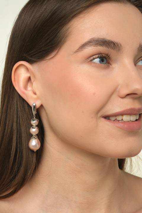Серьги «Жеми» с хлопковым жемчугом, розовый каскад · 5,5 см