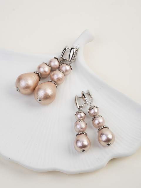 Серьги «Жеми» с хлопковым жемчугом, розовый каскад · 5,5 см