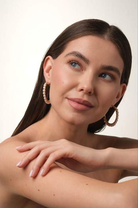 Серьги-конго из латуни с культивированным жемчугом · 4 см