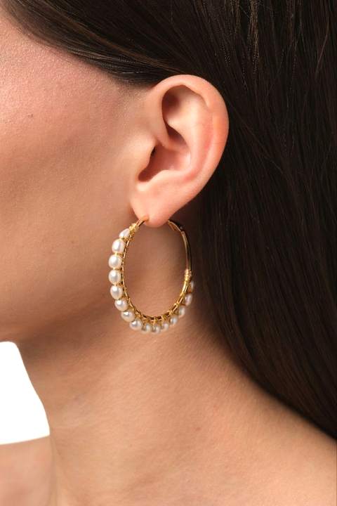 Серьги-конго из латуни с культивированным жемчугом · 4 см