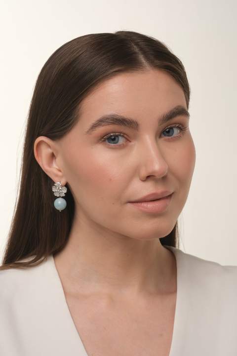 Серьги «Цветок» из латуни с аквамарином