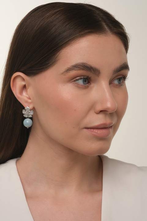 Серьги «Цветок» из латуни с аквамарином